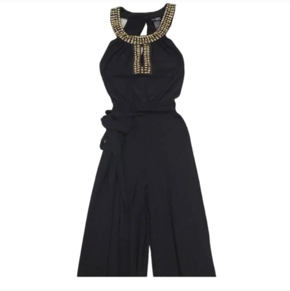 Bisou Bisou black wide leg jumpsuit rompers size 8 - Picture 13 of 13